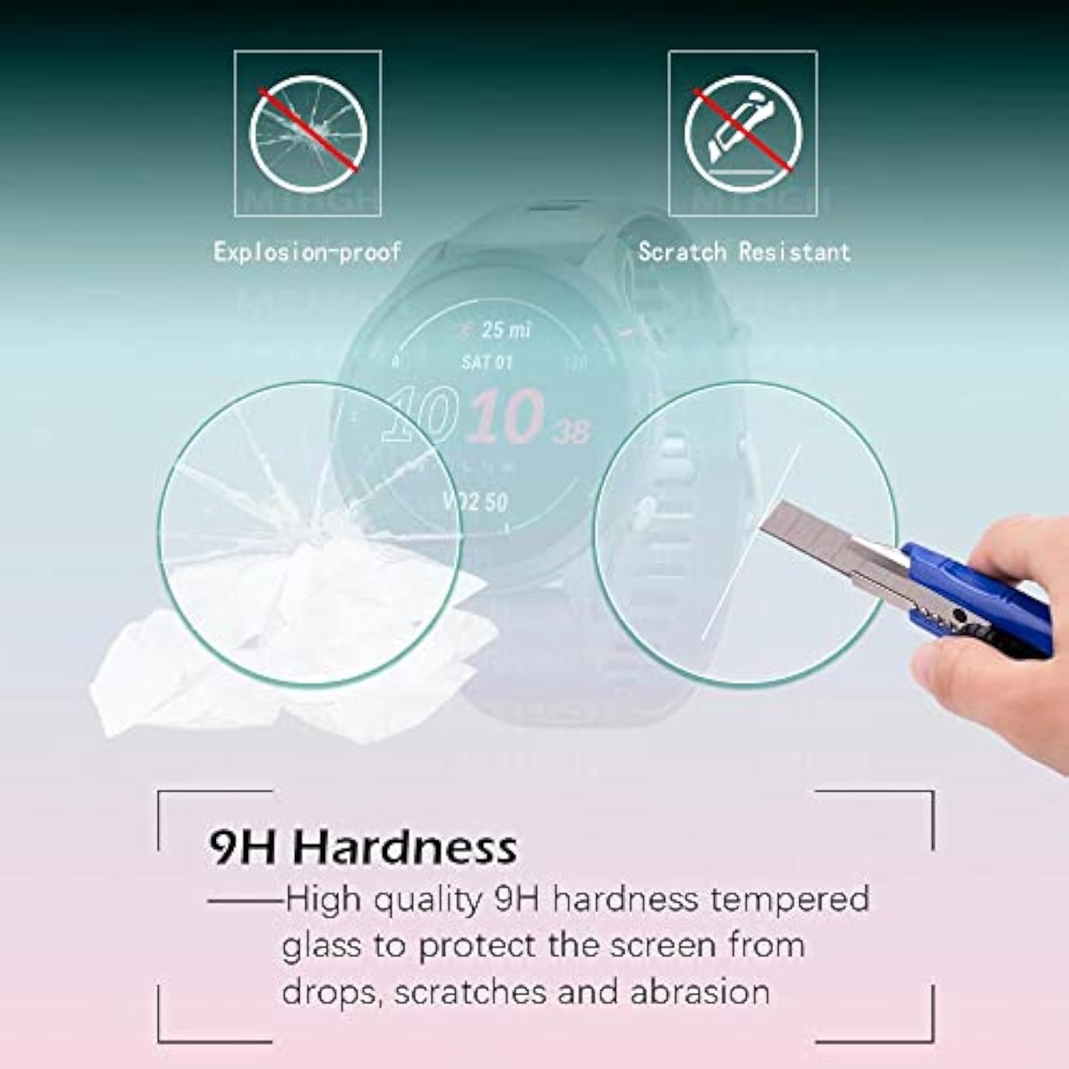 Screen Protector For Garmin Tactix 7 Amoled Smartwatch [4 Pcs] + Anti-Dust Plugs 5Pcs, Tempered Glass 9H Hardness Anti-Scratch Bubble Free Film Ultra-Thin Protective Cover