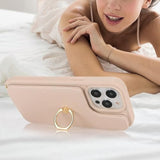 iPhone 12/13 Pro Max Wallet Case with Card Holder Strap Ring Stand Beige