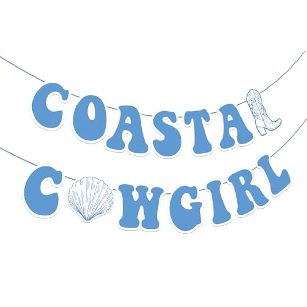 Coastal Cowgirl Banner Coast Beach Retro Western Bachelorette Decorations Summer Beach Bachelorette Party Party Decor Shell Cowgirl Boots Garland Banner For Girl Bridal Shower Wedding Party Supplies