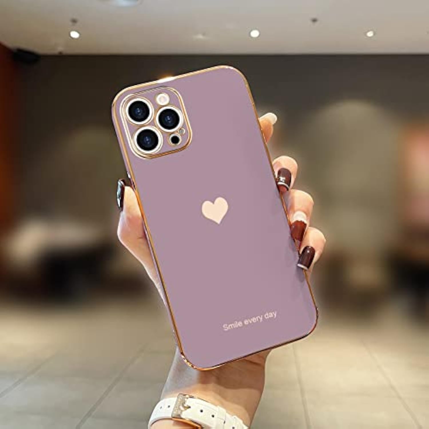 For Iphone 14 Pro Case For Women Girl Cute Love Heart Luxury Plating Soft Bling Back Cover Raised Full Camera Protection Bumper Silicone Shockproof Phone Case For Iphone 14 Pro, Lavender