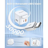 65W Usb C Charger Block With Retractable Usb C Cable, Travel Charger With Dual Port, Pd Pps Qc Fast Charging Foldable Wall Charge Gan For Iphone 16 15 Pro Max/Plus, Pad, Macbook Air, Galaxy And More