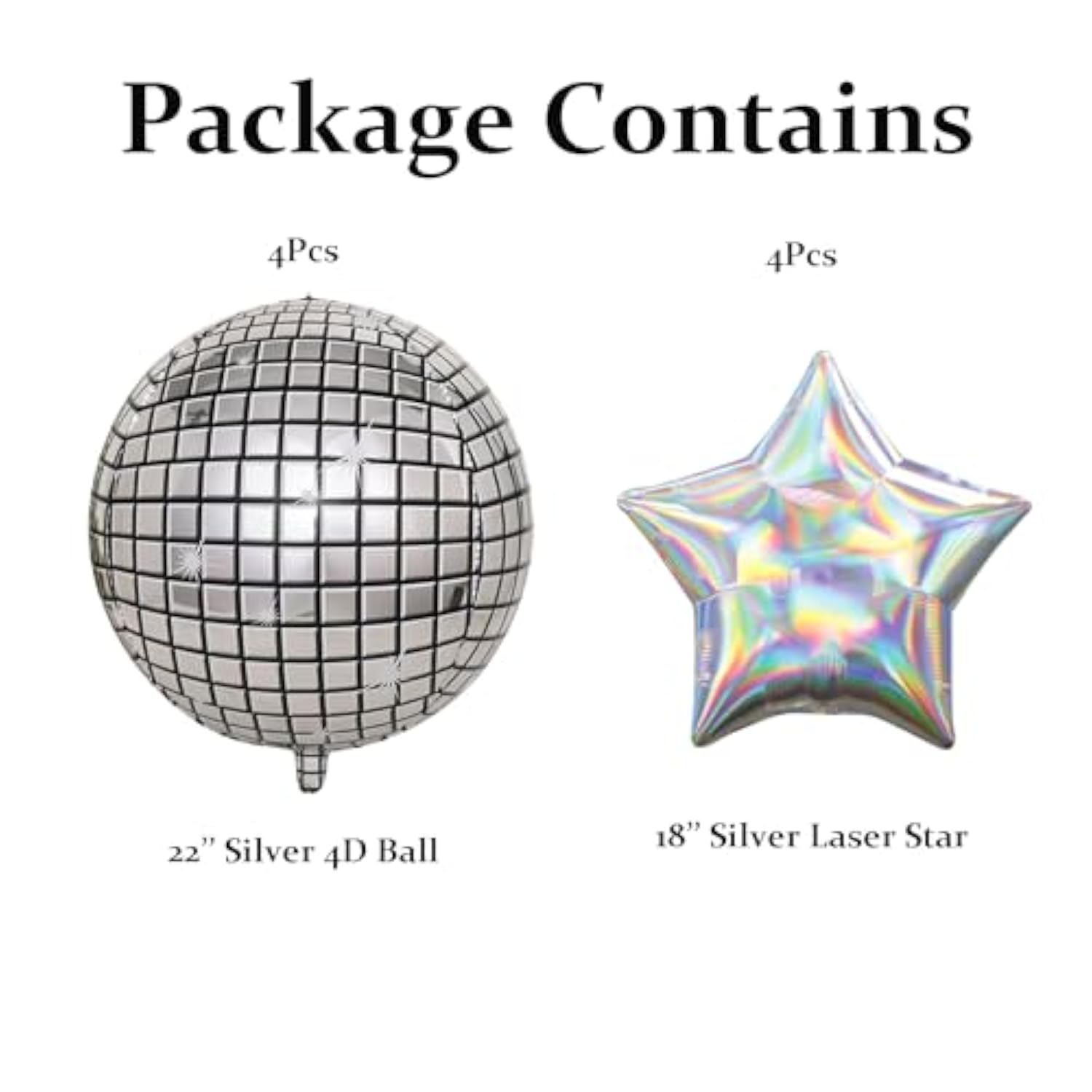 8pc 22in Silver Disco Ball Star Balloons Party Decorations Birthday Wedding