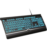 TECKNET Large Print Backlit Keyboard, Wired USB-A Computer Keyboard with Wrist Rest, 7-Color Backlit, Oversized Letter Keys Easy to See, Plug-and-Play, Silent, Foldable Stands for Windows/PC/Laptop