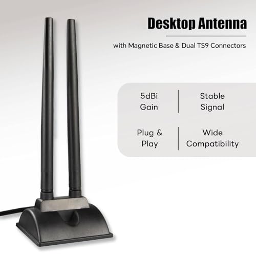 Dual Band Wifi Antenna 2.4Ghz 5Ghz 5.8Ghz Ts9 Wifi Antenna With Magnetic Base 5Dbi External Antennas For Wi-Fi Router/Hotspot/Industrial Iot/Car Wifi, 6.56Ft Low Loss Cable