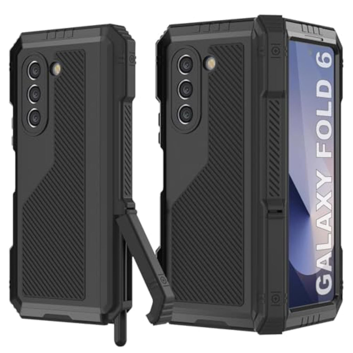 For Galaxy Z Fold6 Metal Case [2.0 Series] Heavy Duty Cover | Full Body Aluminum & Tpu Design W/Built In Tempered Glass Screen Protector For Galaxy Z Fold6 (2024) (7.6") [Black]