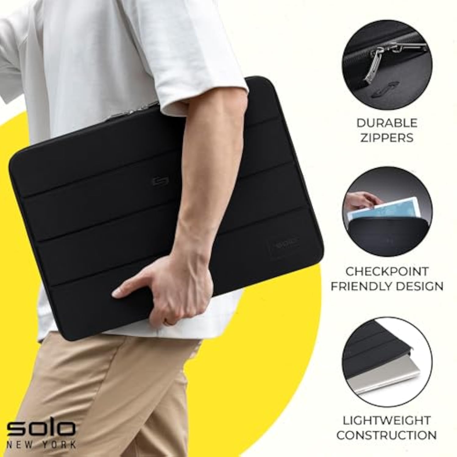 Laptop Bag Sleeve For Women & Men - Travel Case For Computer & Tablet, Fits Up To 17.3" Laptops, Fully Padded, Lightweight Construction, Durable Zippers - Bond, Black