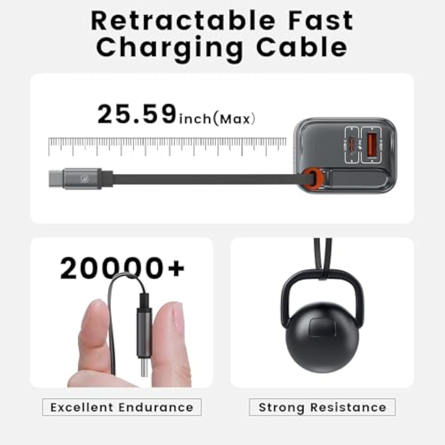 3 In 1 Retractable Wall Charger 67W, Super Fast Charger Usbc Charging Block With Type-C Cable & 2 Usb Ports For Macbook Air, Ipad Pro, Galaxy S25, Iphone 16/15, Pixel10 Pro, Laptops