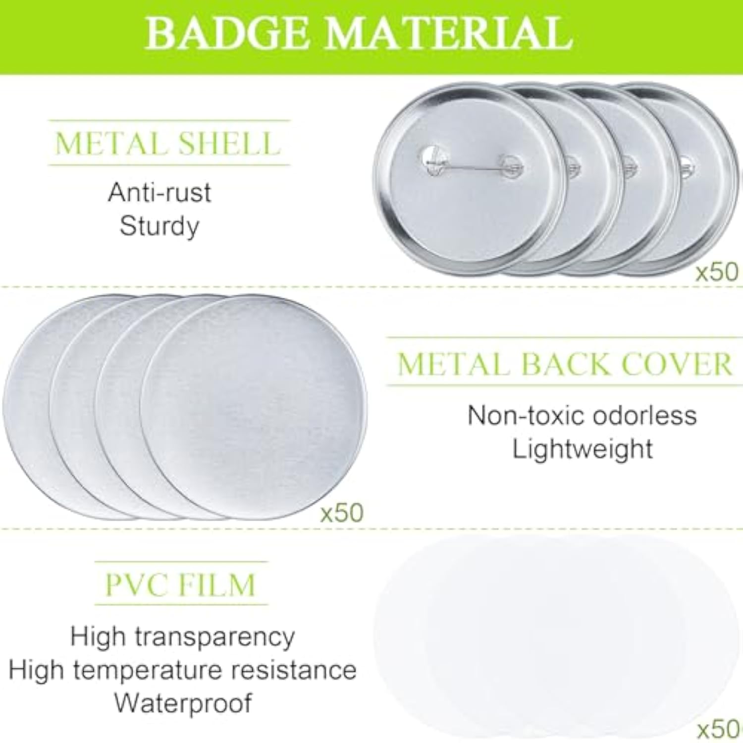 150Pcs 58Mm/2.28Inch Blank Button Supplies Badge Parts Metal Button Ba