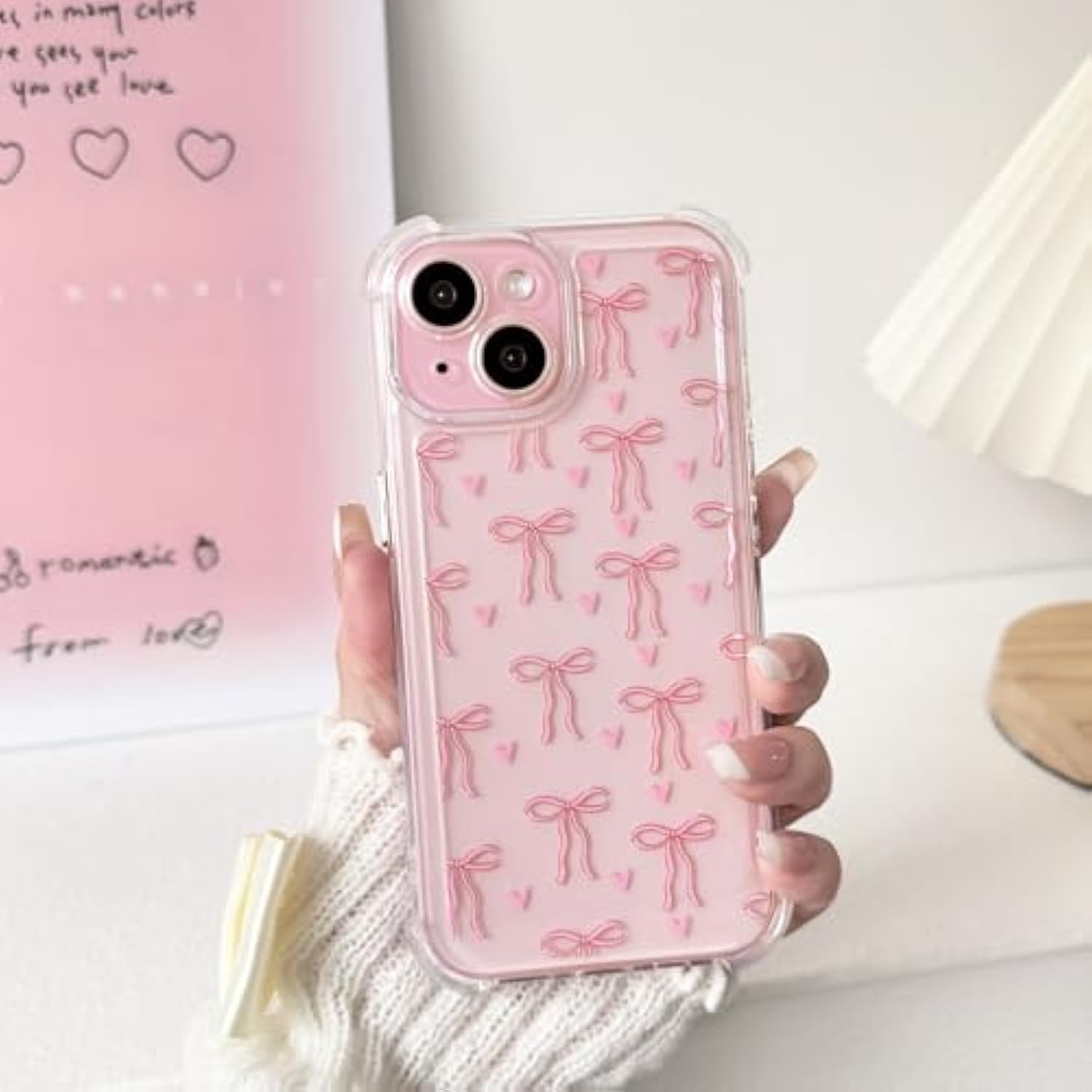 Compatible For Iphone 15 Plus Case Clear Cute Bowknot Heart With Four Corners Shockproof Design For Girls Women Soft Tpu More Protective Girly For Iphone 15 Plus Case-Pink Bow
