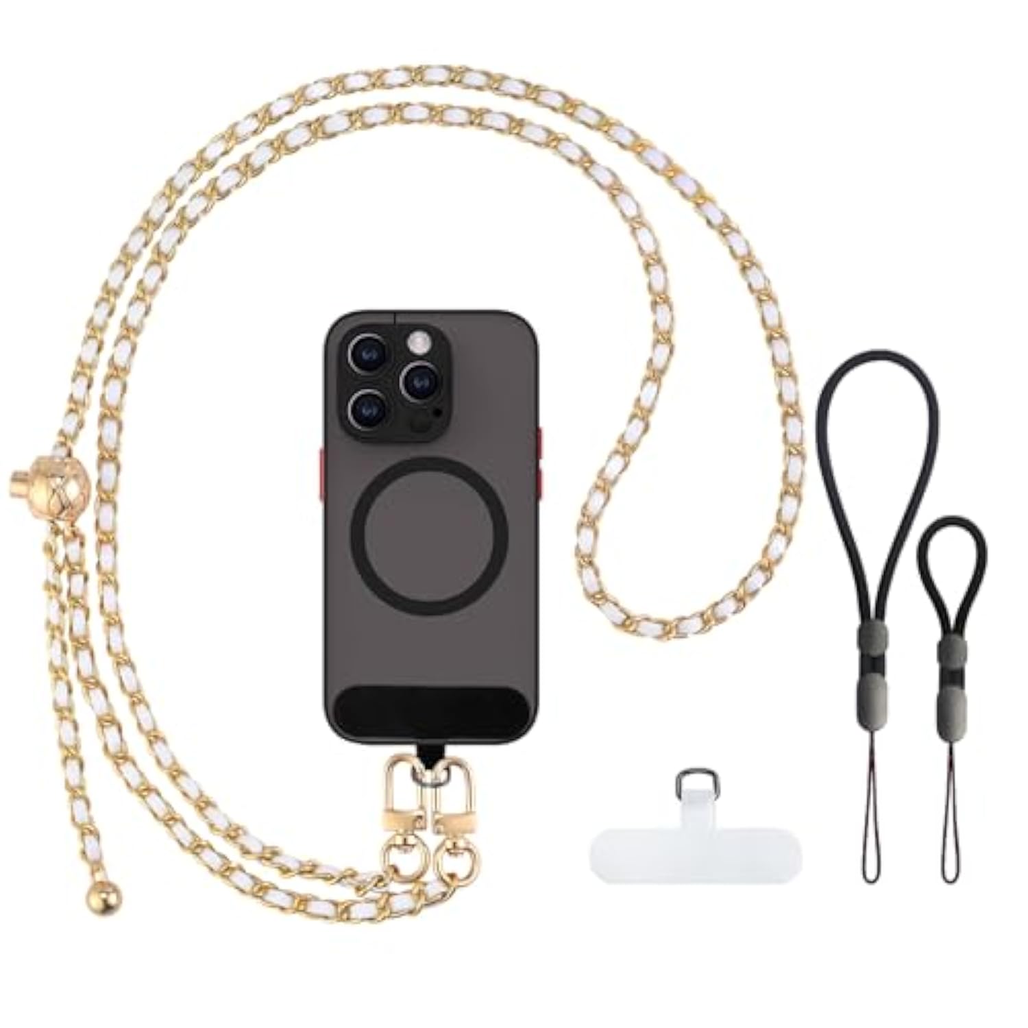 Phone Crossbody Strap, Cell Phone Lanyard For Women, 1× Leather Phone Strap, 1× Leather Phone Wrist Strap, 2× Pads, Phone Charm Compatible With Most Smartphones, Women'S Bag(Adjustable Black)