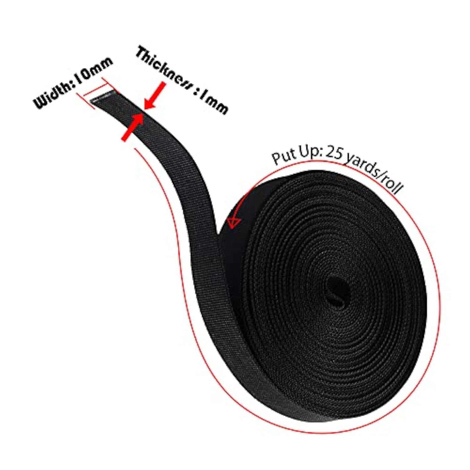 3/8-Inch 10Mm Wide Black Straps Nylon Webbing 25 Yards