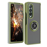 Compatible With Samsung Galaxy Z Fold 3 5G Case, Impact Resistant Bumper 360 Degree Rotating Metal Ring Holder Drop Protective Cover Phone Case (Green)
