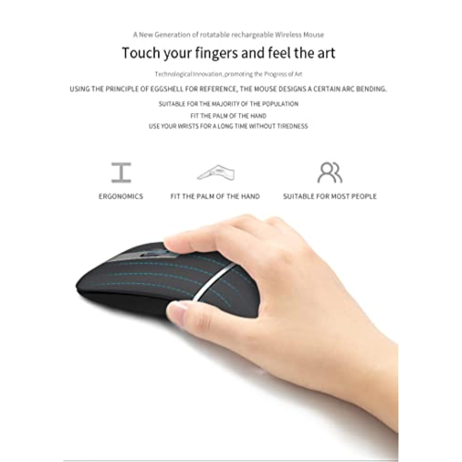 Foldable Arc Wireless Mouse With Usb Receiver, Bluetooth 2.4Ghz Dual-Mode Rech