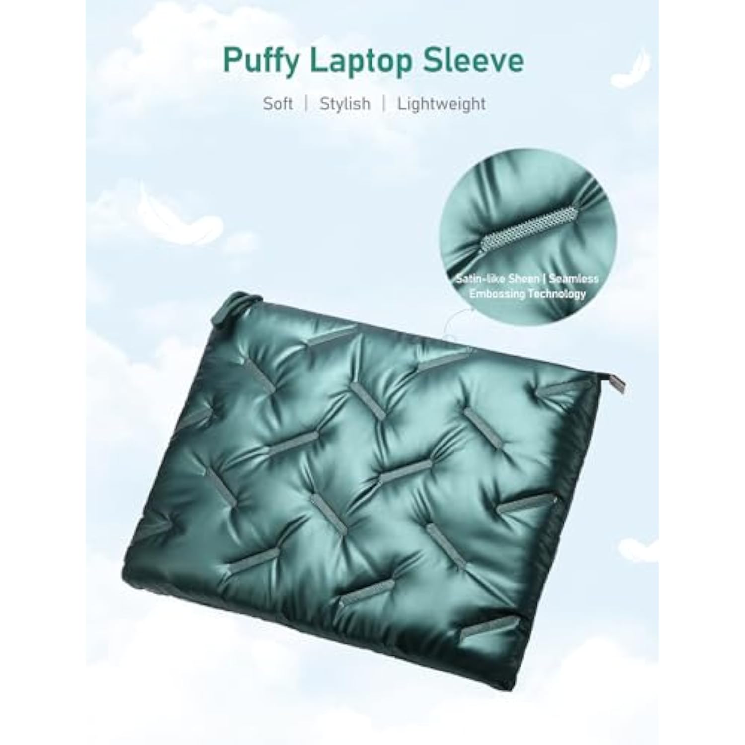 13.3-14 Inch Puffy Laptop Sleeve For Macbook Pro 14 M4/M3/M2/M1 Pro/Max 2025-2021, 14 Inch Chromebook/Zenbook, Hp Pavilion X360 14, 14 Inch Dell Latitude, Dell Xps 14, Satin Green