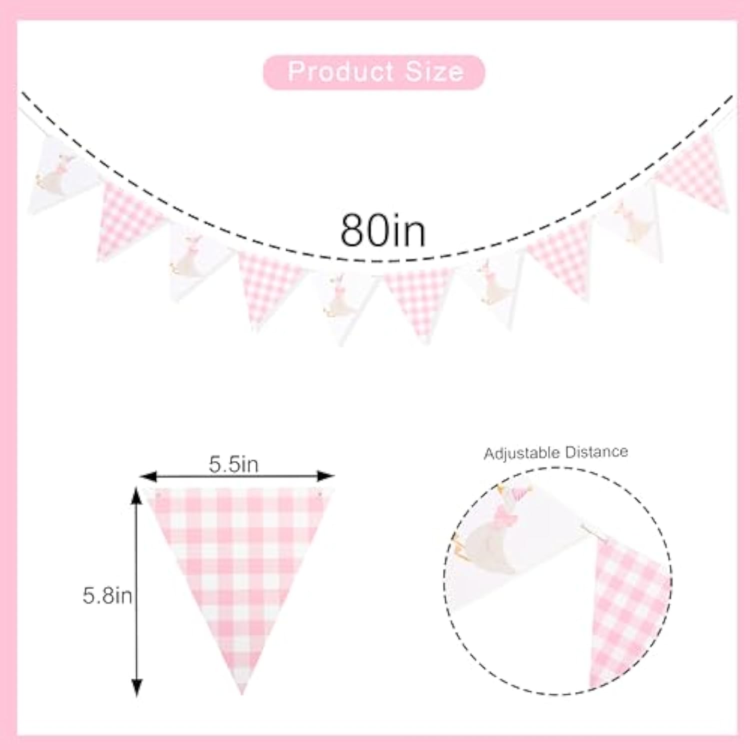 One Silly Goose Birthday Banner Pink Gingham Bunting for 1st Birthday & Shower