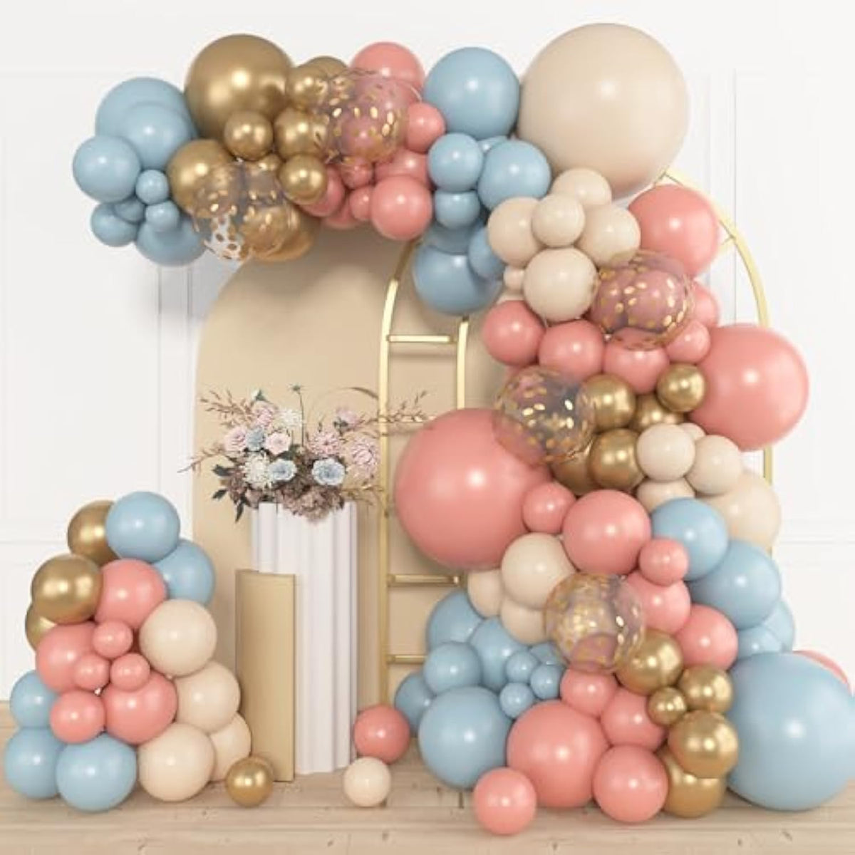 153pcs Pink & Blue Balloon Garland Kit with Confetti  Gold Balloons for Gender Reveal Decor