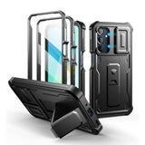 For Samsung Galaxy A16-5G Phone Case, [2 Front Frame] [Built-In Magnetic Slide Camera Cover & Kickstand] Heavy Duty Protection Shockproof Case With Screen Protector, 6.7 Inch Black