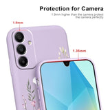 Flower Phone Case For Samsung Galaxy A16 5G 6,7'' With 2X Tempered Glass Screen Protectors, Floral Liquid Silicone Phone Cover Anti-Scratch Soft Protection Funda For Girls Women, Purple 03