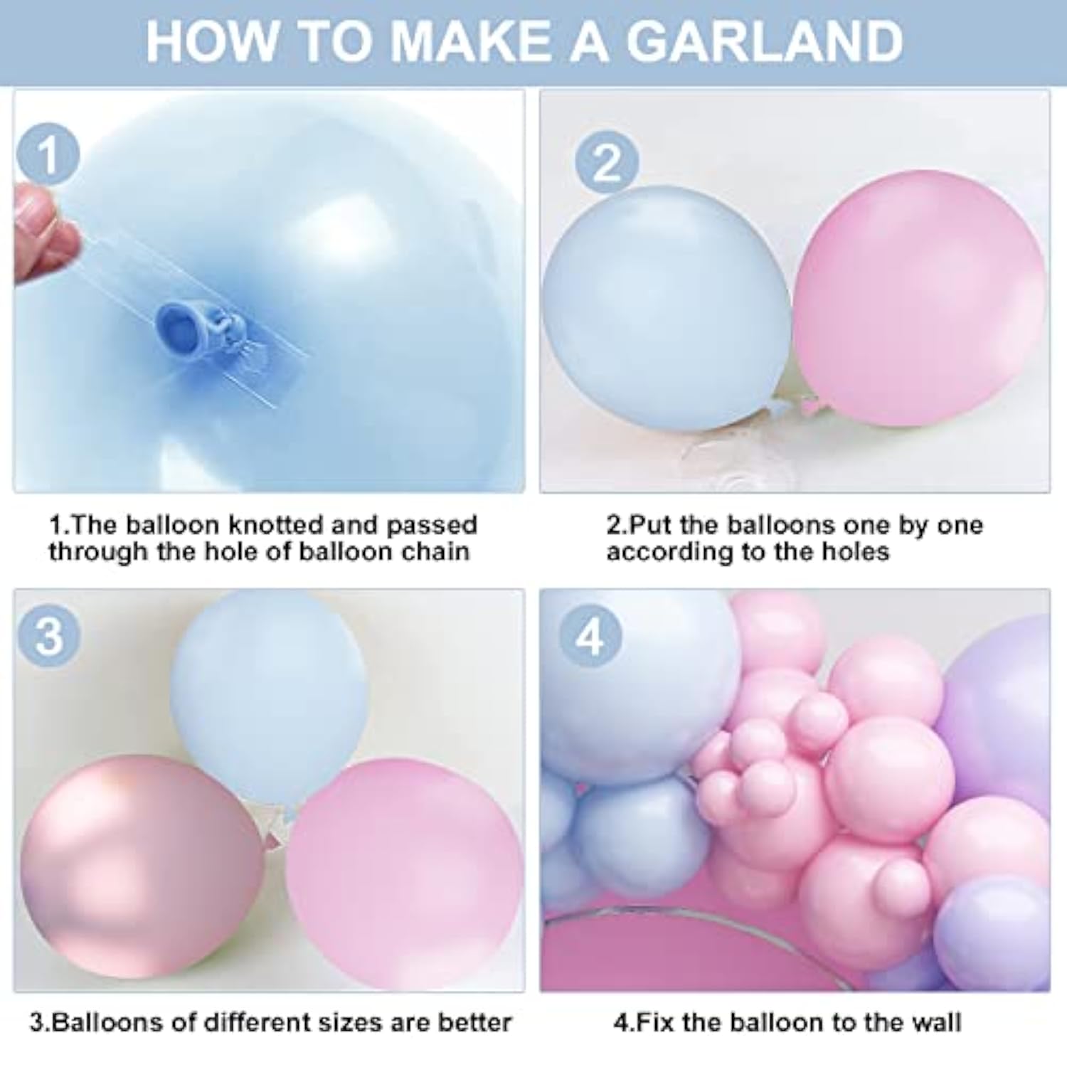 Pink Blue Balloon Arch Kit With Macaron Purple, Blue & Purple Party Balloons For Birthday, Wedding, Baby Shower Decorations