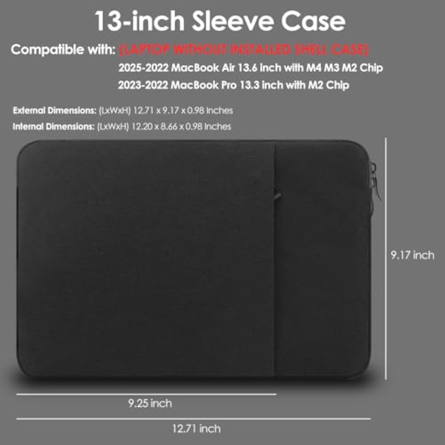 13-Inch Laptop Sleeve Case For 2025-2022 Macbook Air 13.6 Inch With M4 M3 M2 Chip And Macbook Pro 13'' M2 Chip Accessory Traveling Carrying Bag Water-Resistant Cover Simple Case (Black)