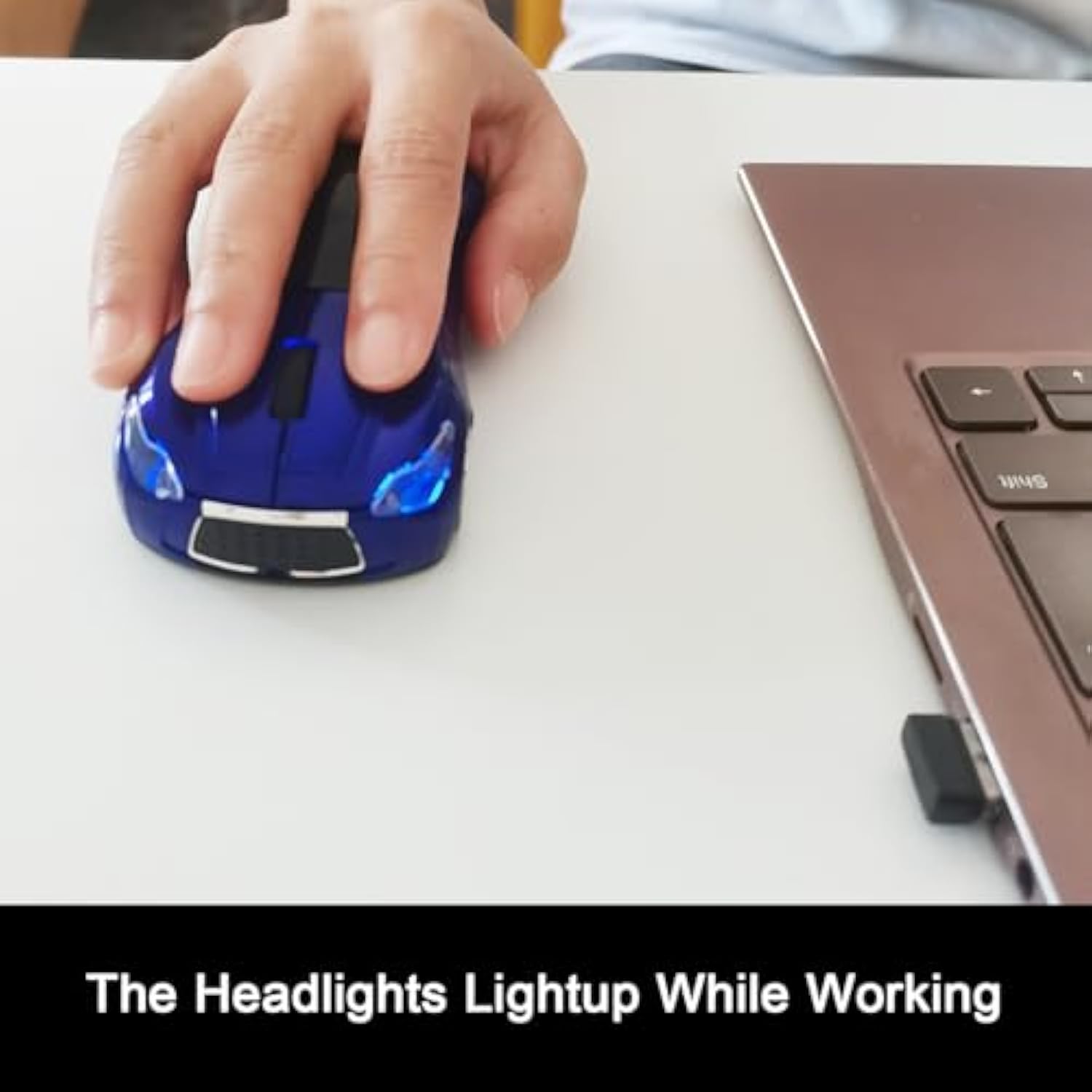 Car Mouse For Computer, Wireless Car Shaped Mice For Laptop, Pc, Mini Cute Mouse With 2.4Ghz Usb Receiver, 3D, 1600Dpi, Silent Clicks, Led Headlights (Blue)
