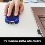 Car Mouse For Computer, Wireless Car Shaped Mice For Laptop, Pc, Mini Cute Mouse With 2.4Ghz Usb Receiver, 3D, 1600Dpi, Silent Clicks, Led Headlights (Blue)