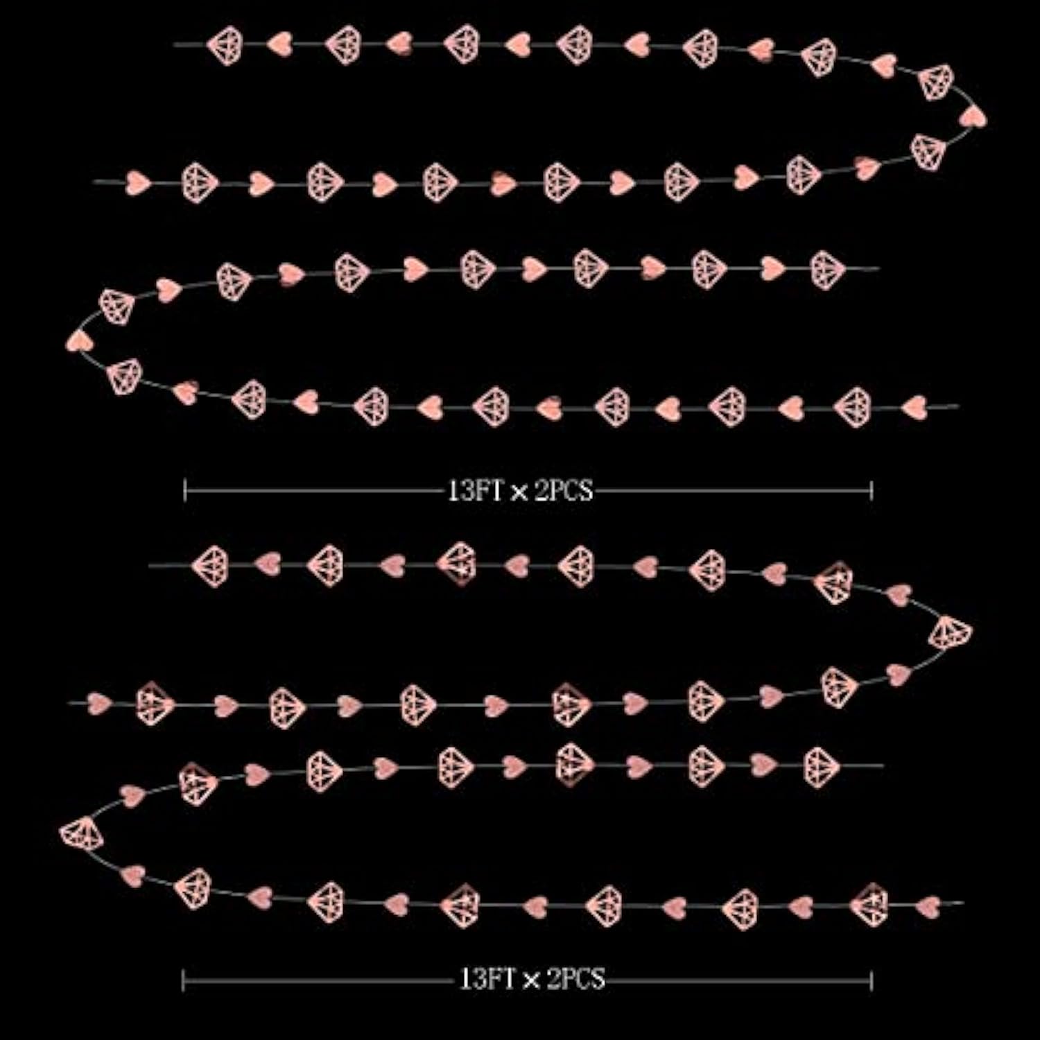 52 Ft Rose Gold Heart Garland Streamer Hanging Paper Diamond Heart Bac