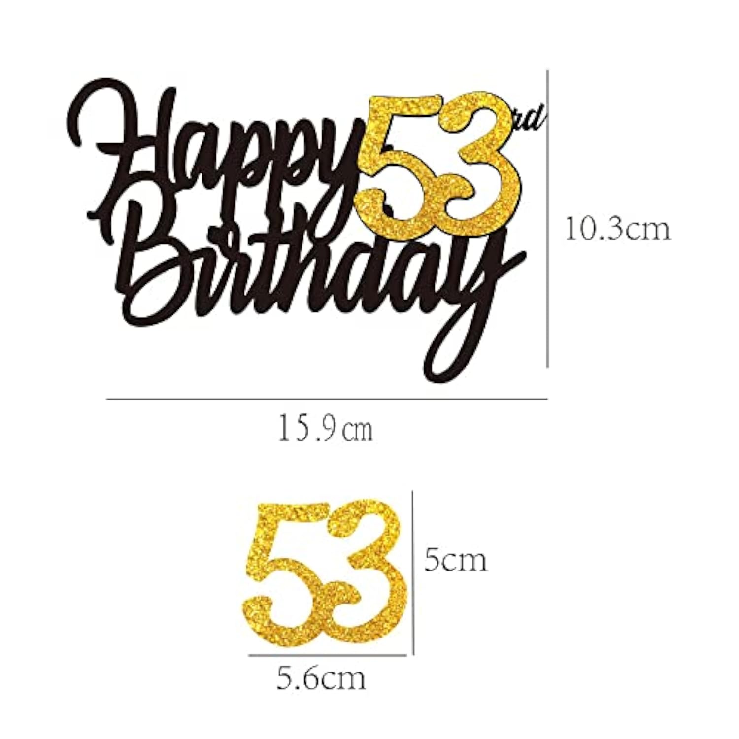 Happy 53Rd Birthday Cake Toppers Glitter 53Rd Anniversary Cake Topper 53 Years Loved Bday Decorations 53 Gold Birthday Cake Decorations Fifty-Three Party Supplies For Women Men(Black Gold)