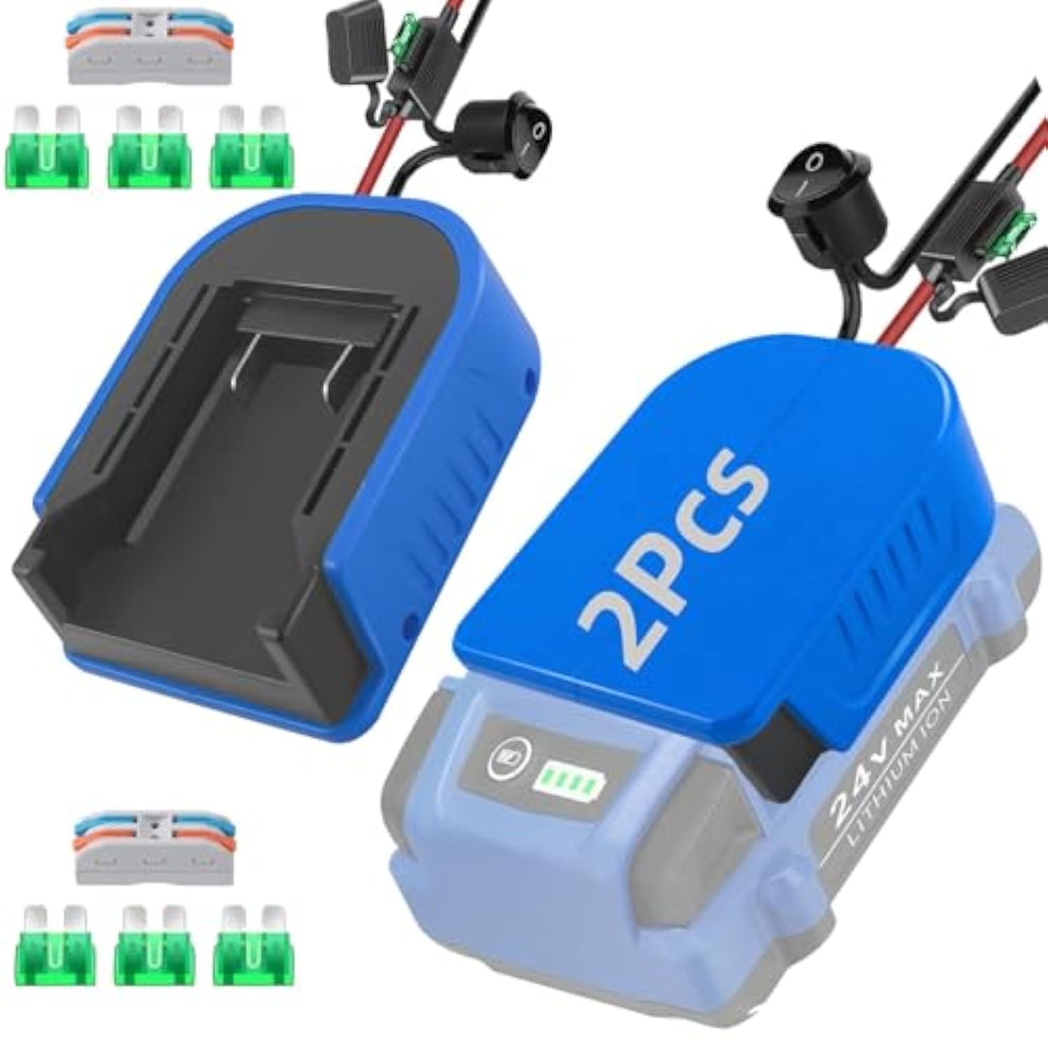 2Pcs For Kobalt 24V Battery Adapter,For Power Wheels Adaptor,Diy Charger Drill Adapter Converter For Kobalt Battery Power Station,Conversion Kit With Switch,For Robotics Rc Truck Car Toys Batteries