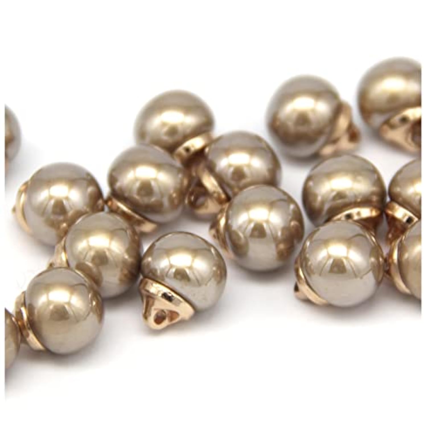 10Mm Round Beige Faux Pearl Buttons With Gold Metal Shank, For Clothes