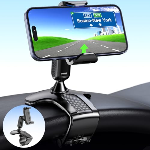 Car Phone Mount, Cell Phone Holder For Car 360 Degree Rotation Dashboard Car Clip Mount Stand Suitable For 4.7 To 6.5 Inch Smartphones (Black)