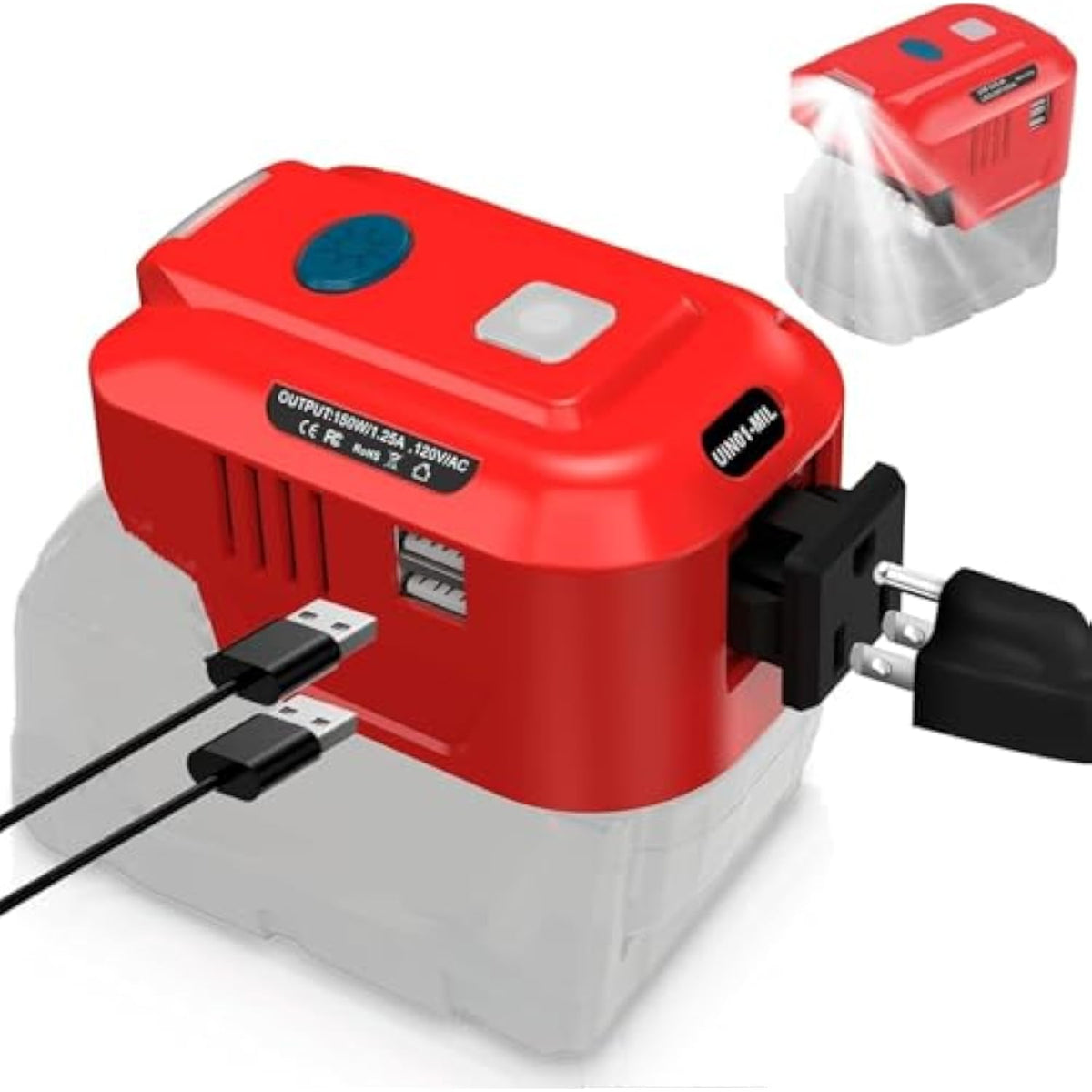 For Milwaukee 18V Battery Inverter Generator,Top Off For Milwaukee M18 Usb Charger Adapter With Led Light, Portable Power Source,For Milwaukee 150 Watt Power Inverter,18V Dc To 120V Ac