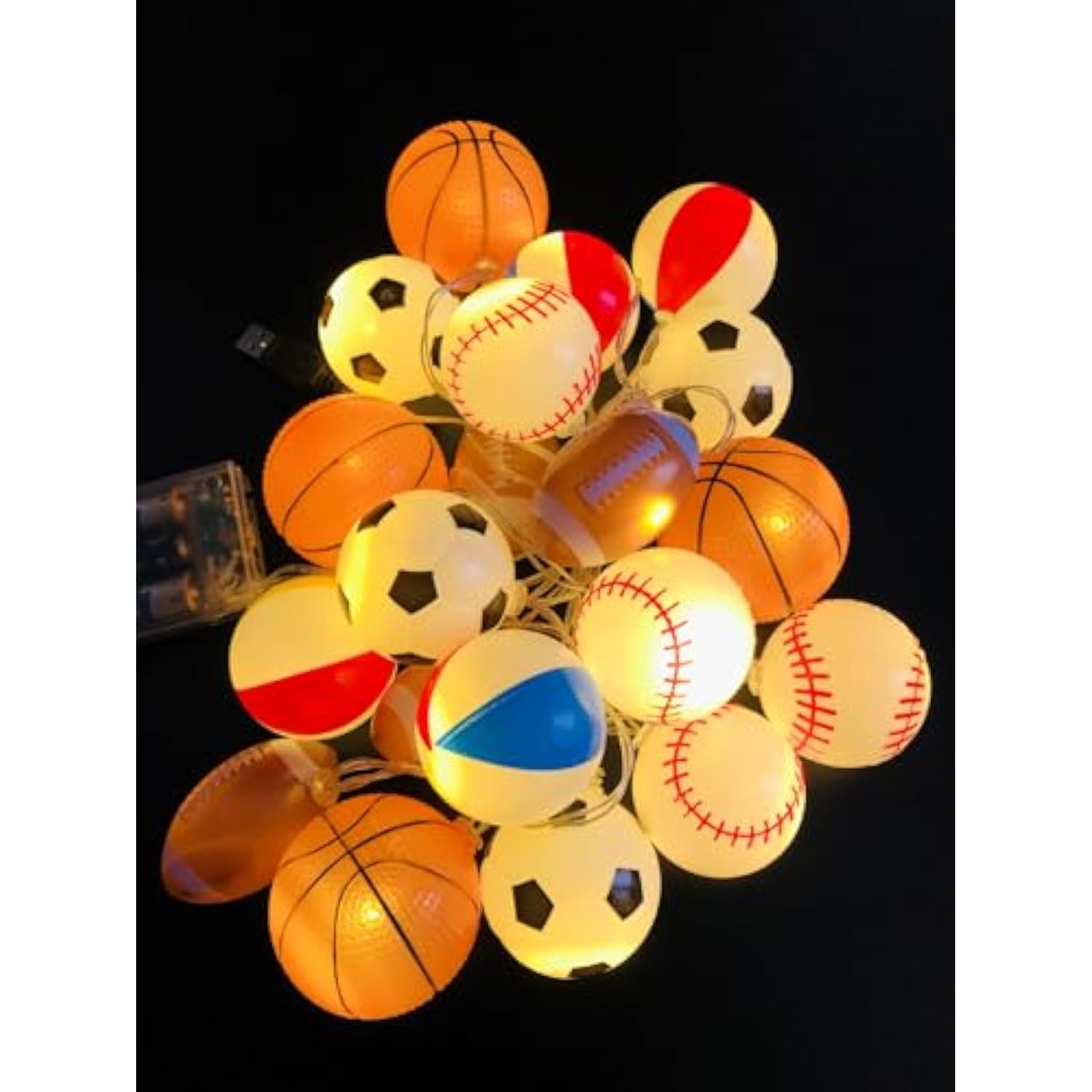 9.8 Ft / 3 M 20 Lights Sports Ball Theme Battery And Usb Powered Soccer Basketball Football Baseball Beach Balls Mixed L