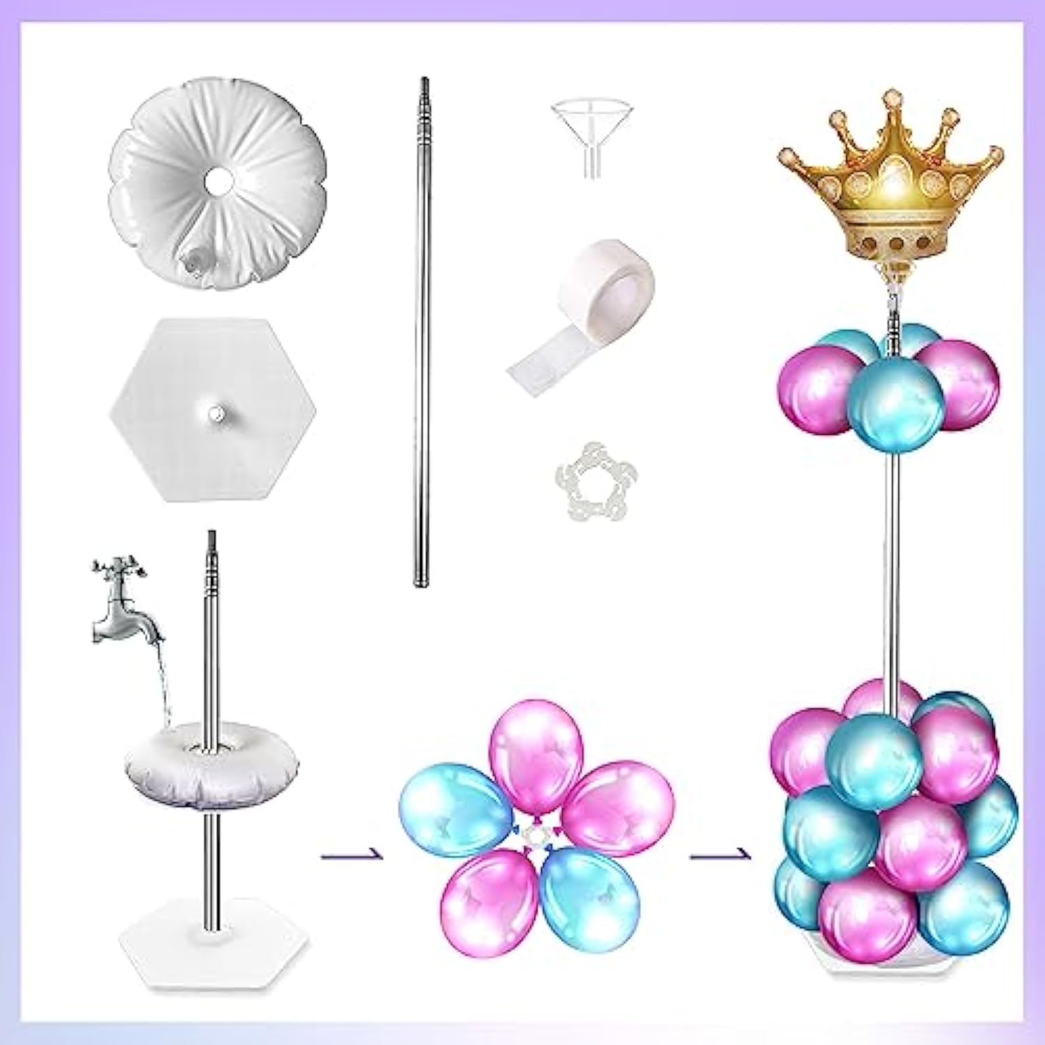 Balloon Column Kit Set Of 2, Balloon Stand For Floor With Base And Metal Telescopic Pillar?6.6Ft Adjustable Height?For Birthday,Graduation,Baby Shower, Wedding Party Decoration