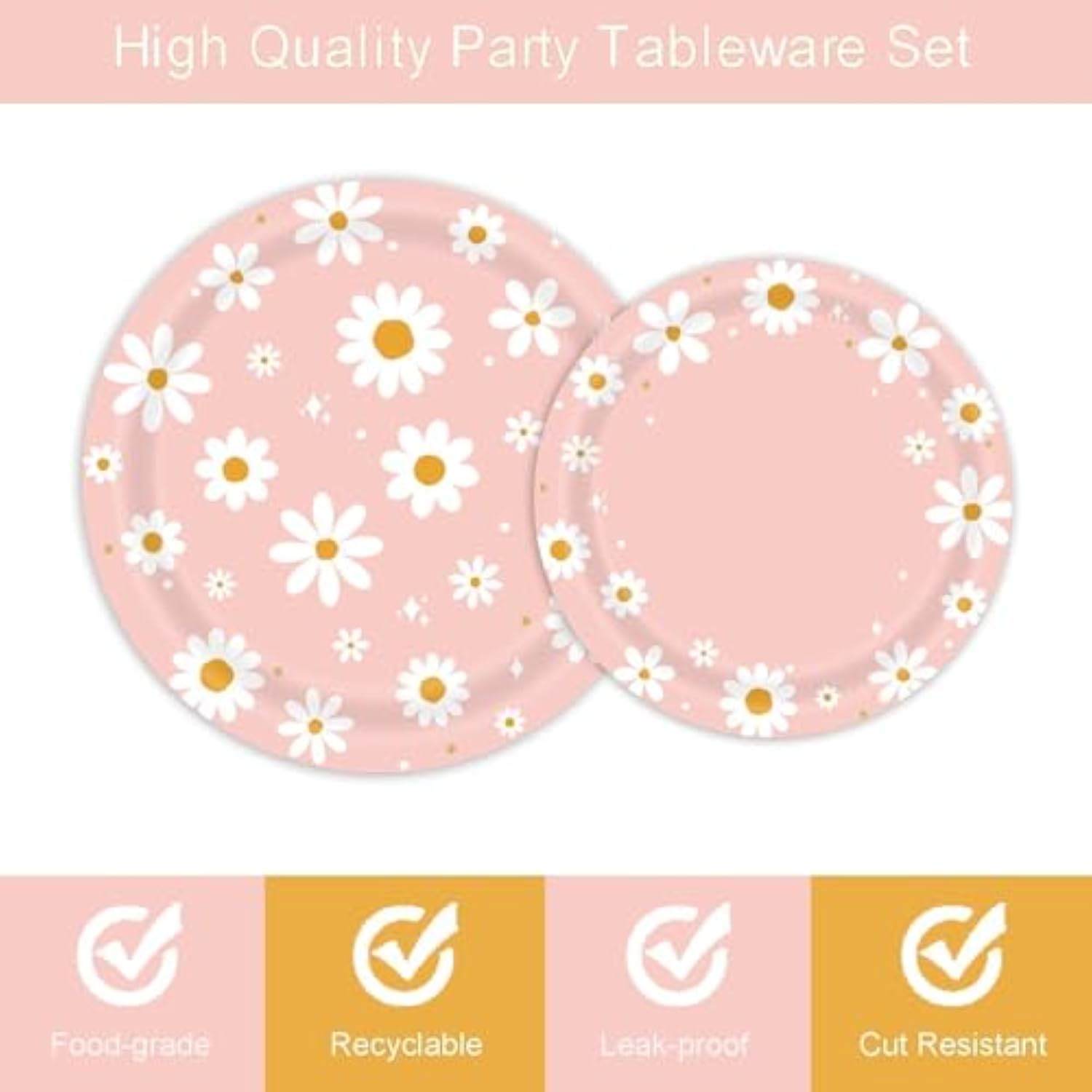 96Pcs Daisy Birthday Party Tableware Set - Include Paper Plates Napkins Forks, One Two Groovy Disposable Party Supplies Decorations For Girl Birthday Baby Shower Serve 24 Guests