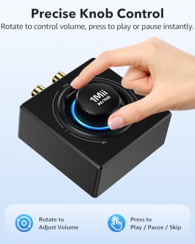 B06T3 Bluetooth 6.0 Receiver for Home Stereo, Knob Volume Control, RCA & 3.5mm AUX Jack, Wireless Audio Adapter for Old Speakers, Wired Speakers,