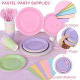 169 Pieces Pastel Party Supplies Disposable Dinnerware Set Include Plates And Cups Napkins Plastic Forks Knives Spoons Tablecloth For Wedding Birthday Party Decorations, Serve 24 Guests
