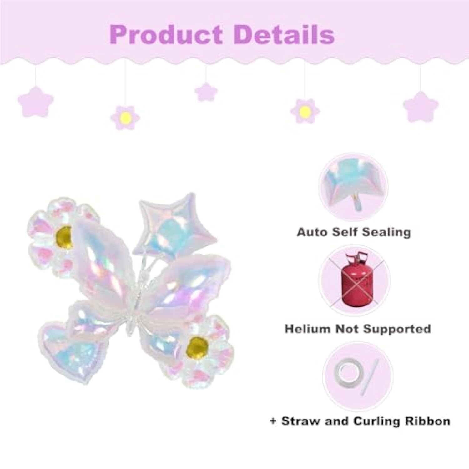 Iridescent Butterfly Balloons Pack Of 5 Large Butterfly Flower Daisy Balloons For Spring Theme Fairy Theme Party Decorations Wedding Baby Shower Decorations