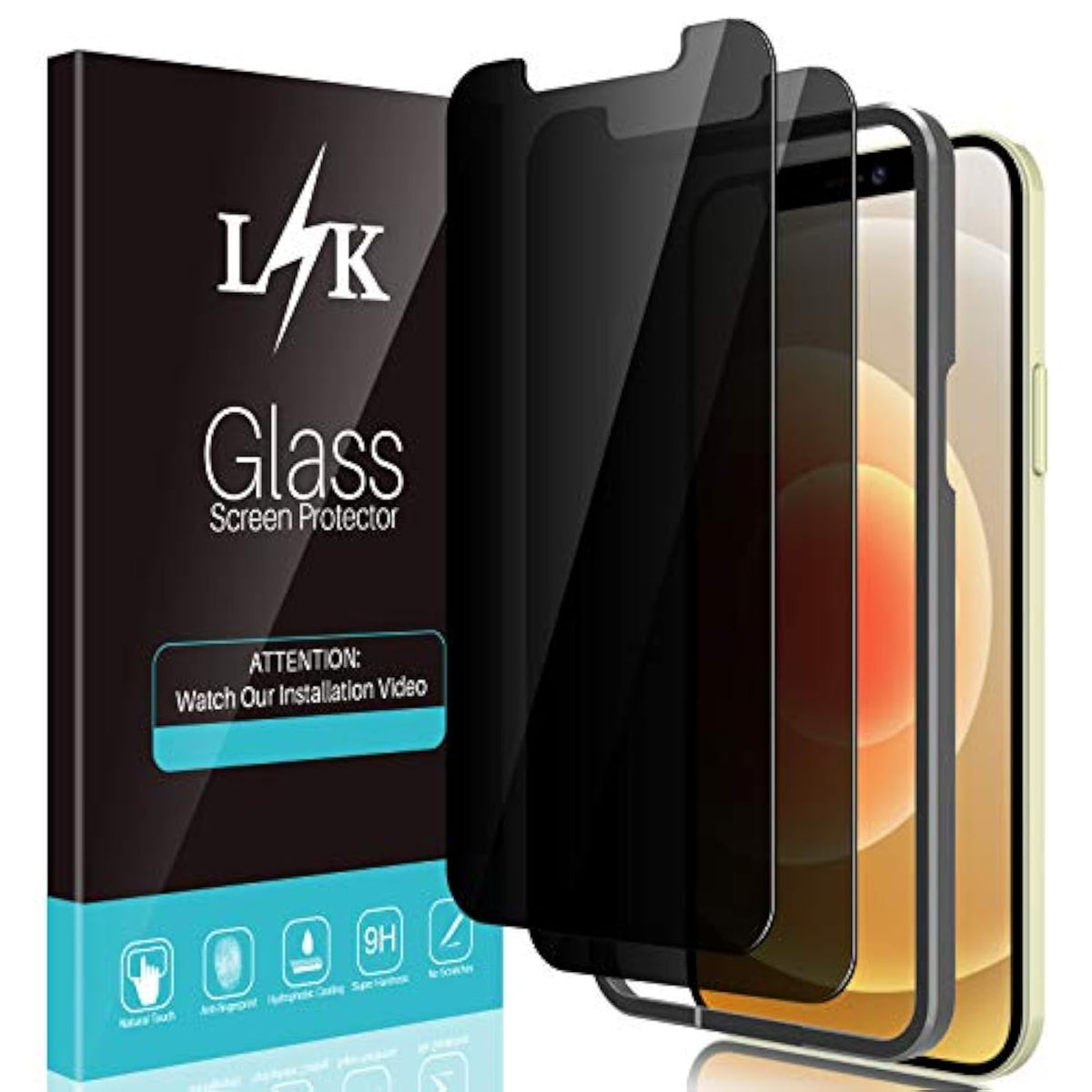 2 Pack L?k Privacy Screen Protector Designed For Iphone 12 And Iphone 12 Pro 5G 6.1 Inch Tempered Glass High Clear, Case Friendly, Come With Installation Tray -Black