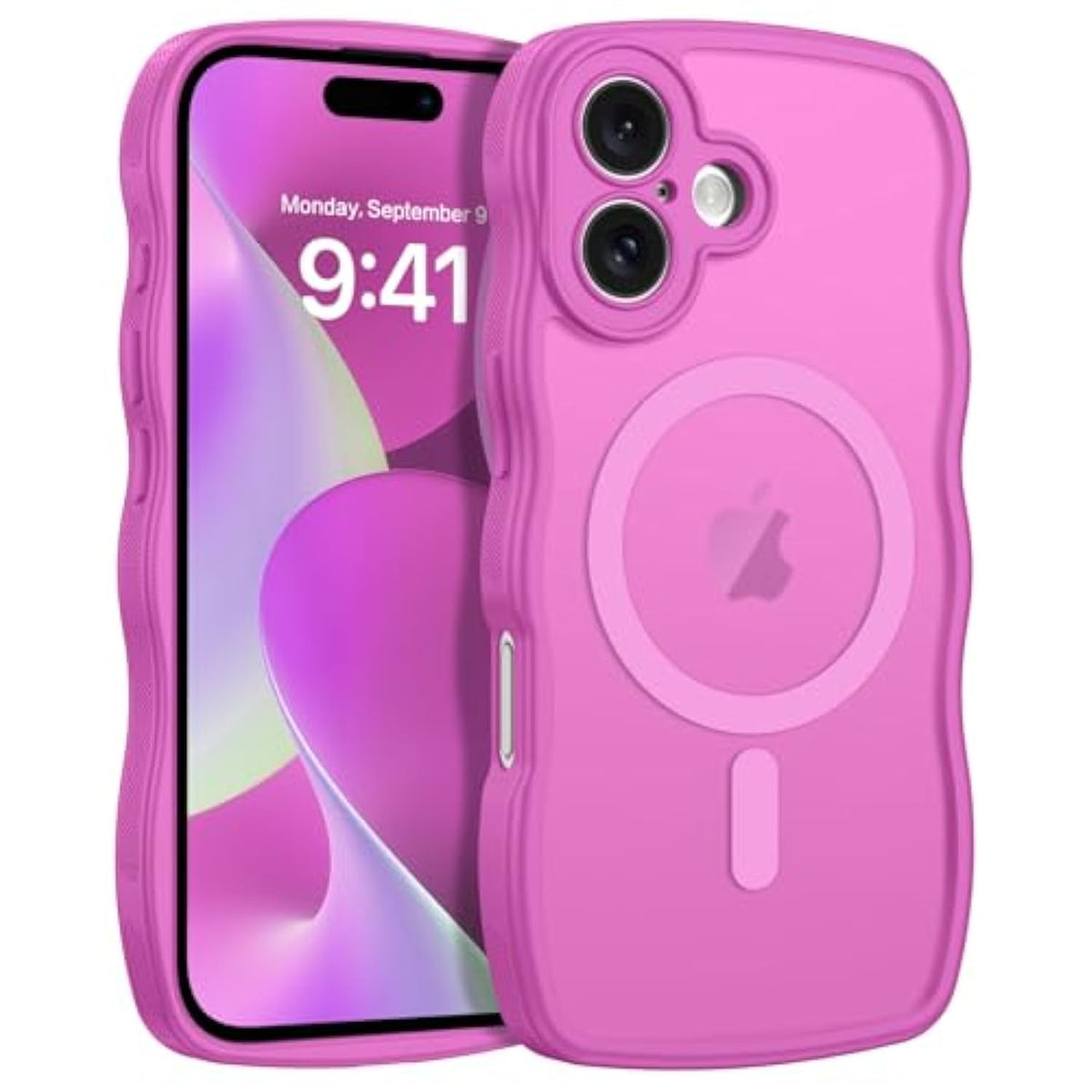 For Iphone 16 Case Cute, Curly Wave Iphone16 Phone Case [Compatible With Magsafe], [Full Camera Protection] Slim Shockproof Translucent Matte 16 Magnetic Cover For Women Girls, Berry Pink