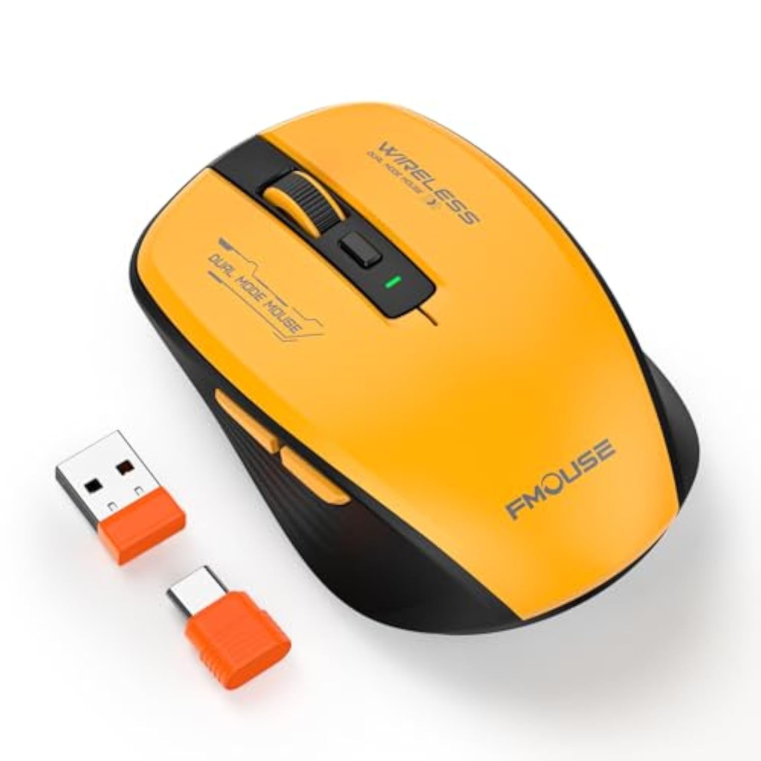 Bluetooth Mouse, Bluetooth 5.1 + 2.4Ghz Usb + Usb-C Dongle, Wireless Mouse Tri-Mode, With Forward/Backward Side Keys, Silent Click, Side Buttons, Portable For Laptop, Mac, Ipad (Yellow Black)