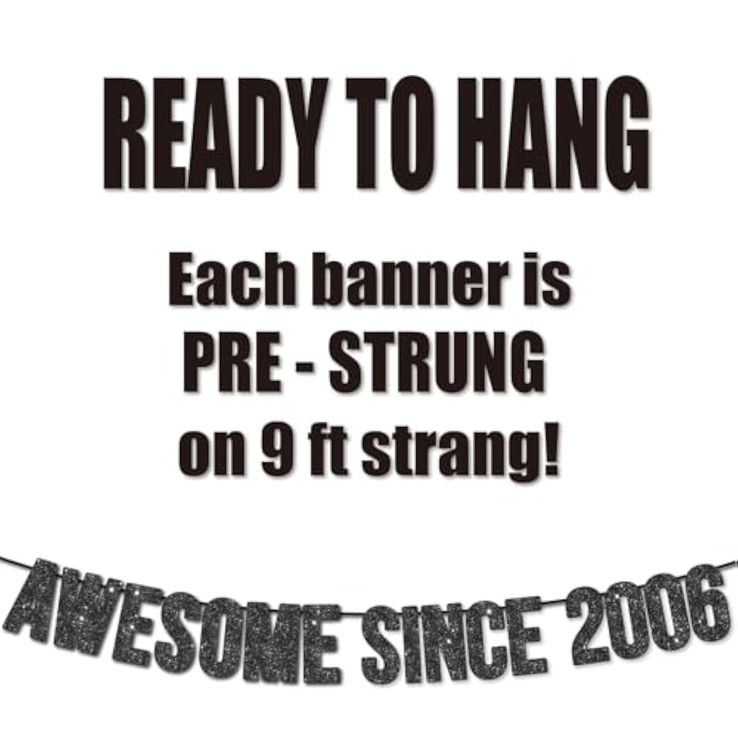 Pre-Strung Awesome Since 2006 Banner For 19Th Birthday Party Decoration,Happy 19Th Men Women Birthday Party Banner,Handmade - Black