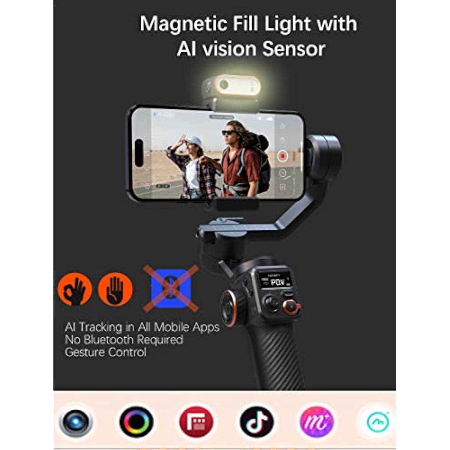 Hohem iSteady M6 Kit Smartphone Gimbal Stabilizer 3-Axis with Magnetic Fill Light/AI Tracking Sensor for iPhone Android with 0.91-inch OLED Display Max Payload 400g