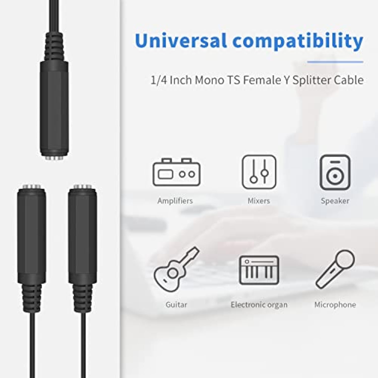 Guitar Y Cable, 6.35Mm 1/4 Inch Mono Ts Female To 2X6.35Mm 1/4 Inch Mono Ts Female Y Splitter Cable 20Cm/8Inch (635F-2Fmts)