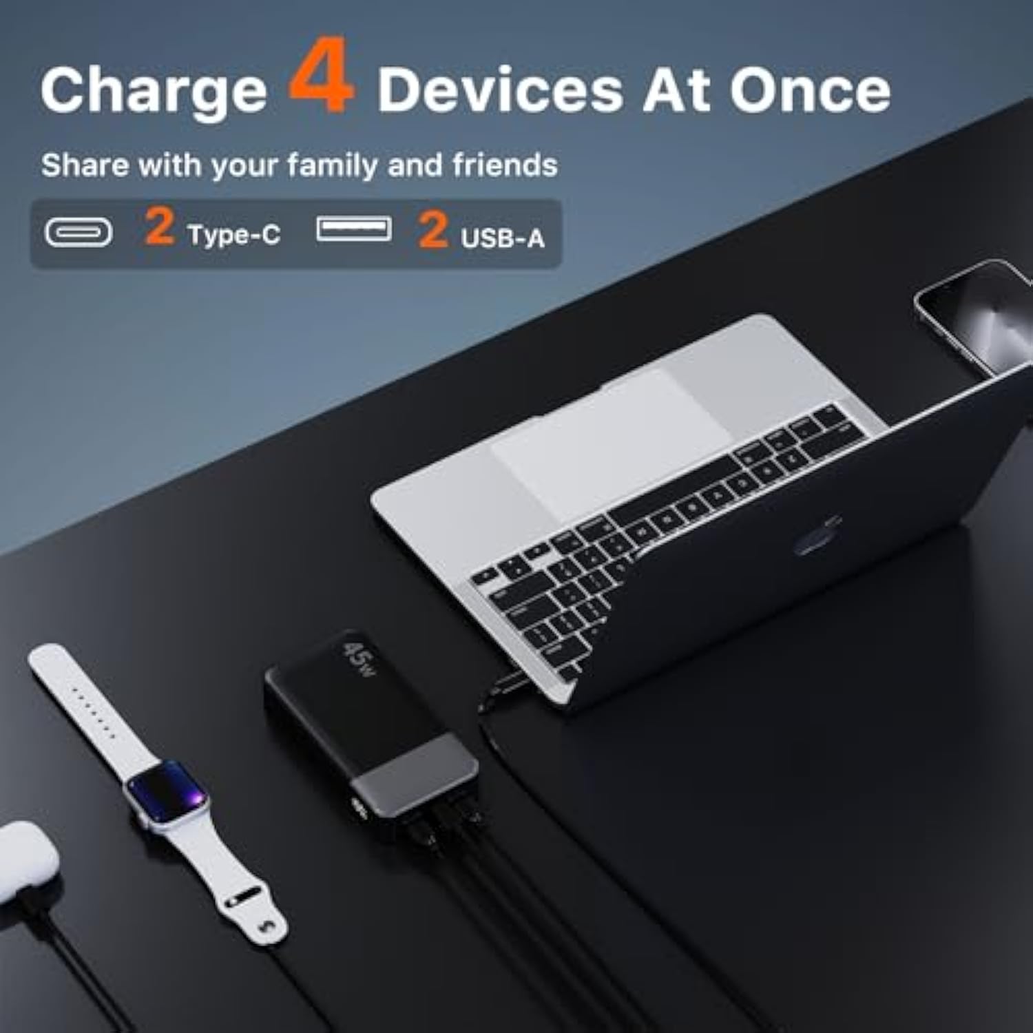 J2621 Power Bank Portable Charger,20000Mah 45W Pd3.0 Qc 4.0 Fast Charging Battery Pack With Led Display,2 Usb-C,2 Usb-A For Iphone 15 16, Macbook