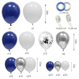 145Pcs Navy Blue Silver Balloons Garland Kit, Royal Blue Silver White