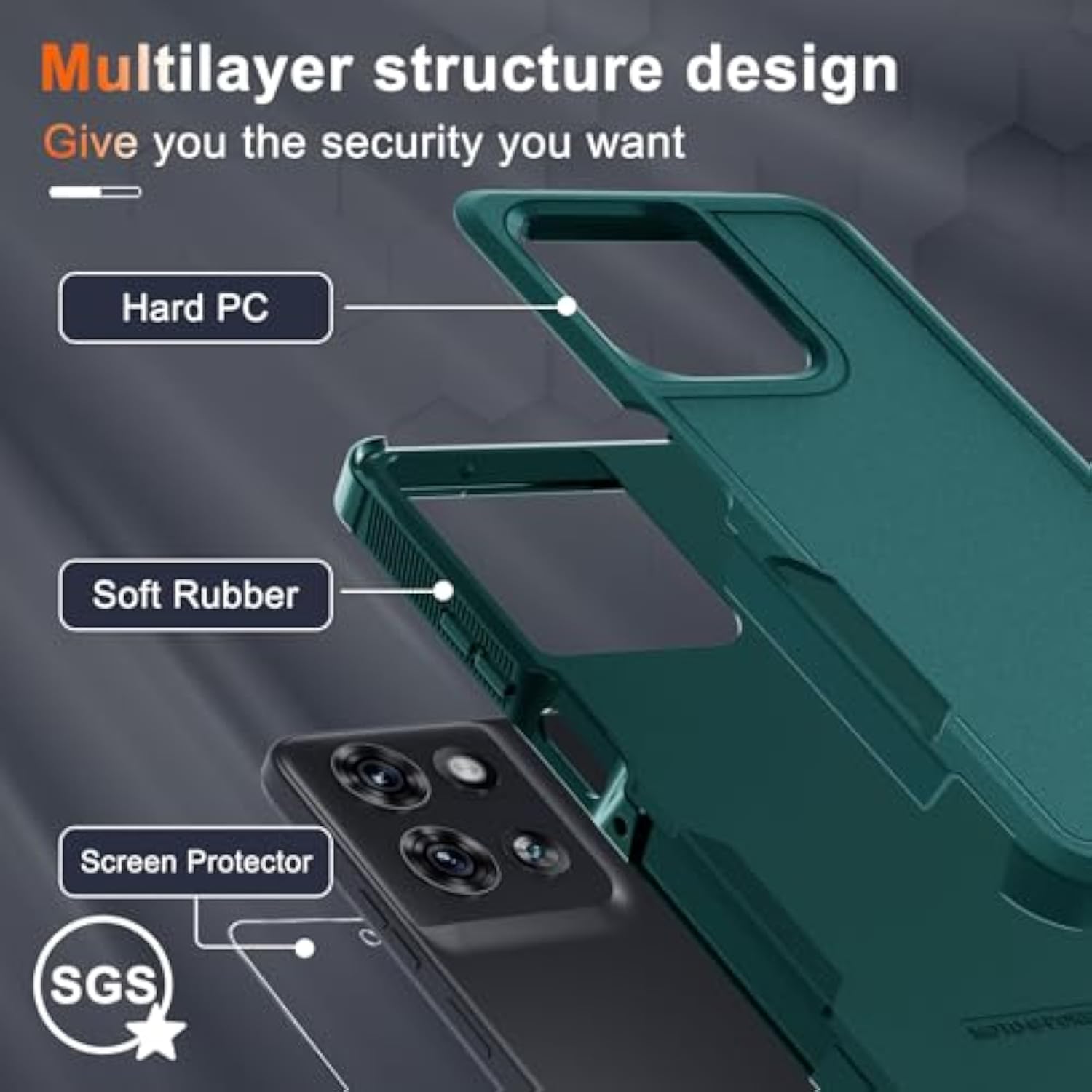 For Moto G Power 5G 2025 Case, Full Body Heavy Duty Rugged Shockproof Protective Phone Cover With Lanyard Strap, Tempered Glass Screen Protector, Dark Green