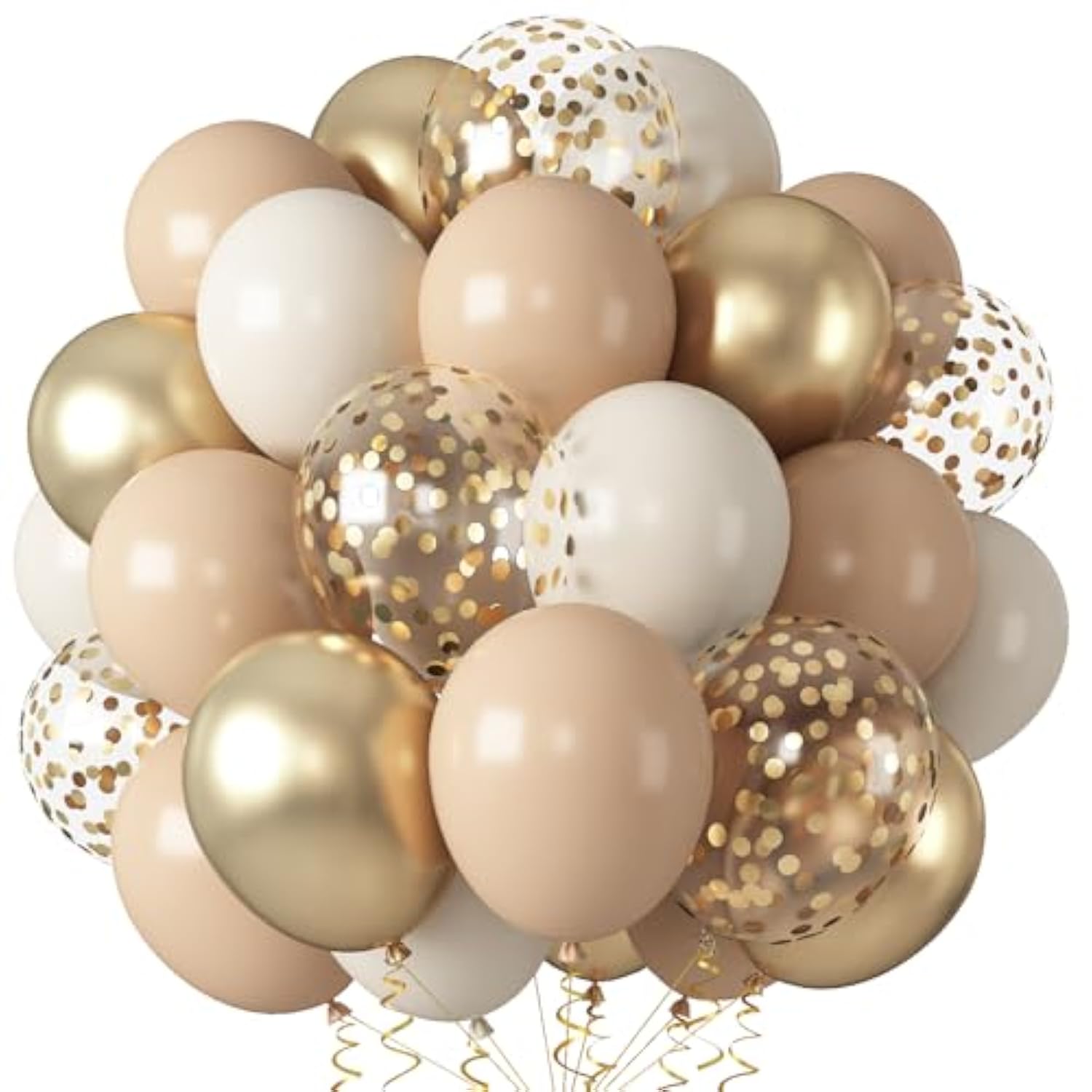 55 Pcs Gold & Beige Balloons: Neutral Sand, Nude, Apricot for Boho Parties