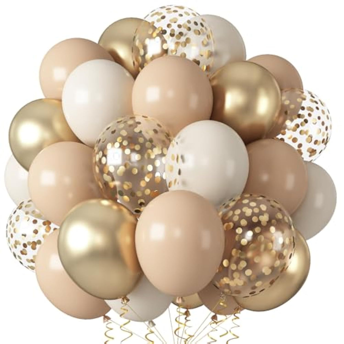 55 Pcs Gold & Beige Balloons: Neutral Sand, Nude, Apricot for Boho Parties