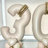 Cream Number Balloons, 40Inch Large Beige Number 6 Foil Mylar Helium Balloons For Girls Women, Ivory White Self Inflating Number Balloons 0-9 For Men Boys Birthday Party Celebration Decoration